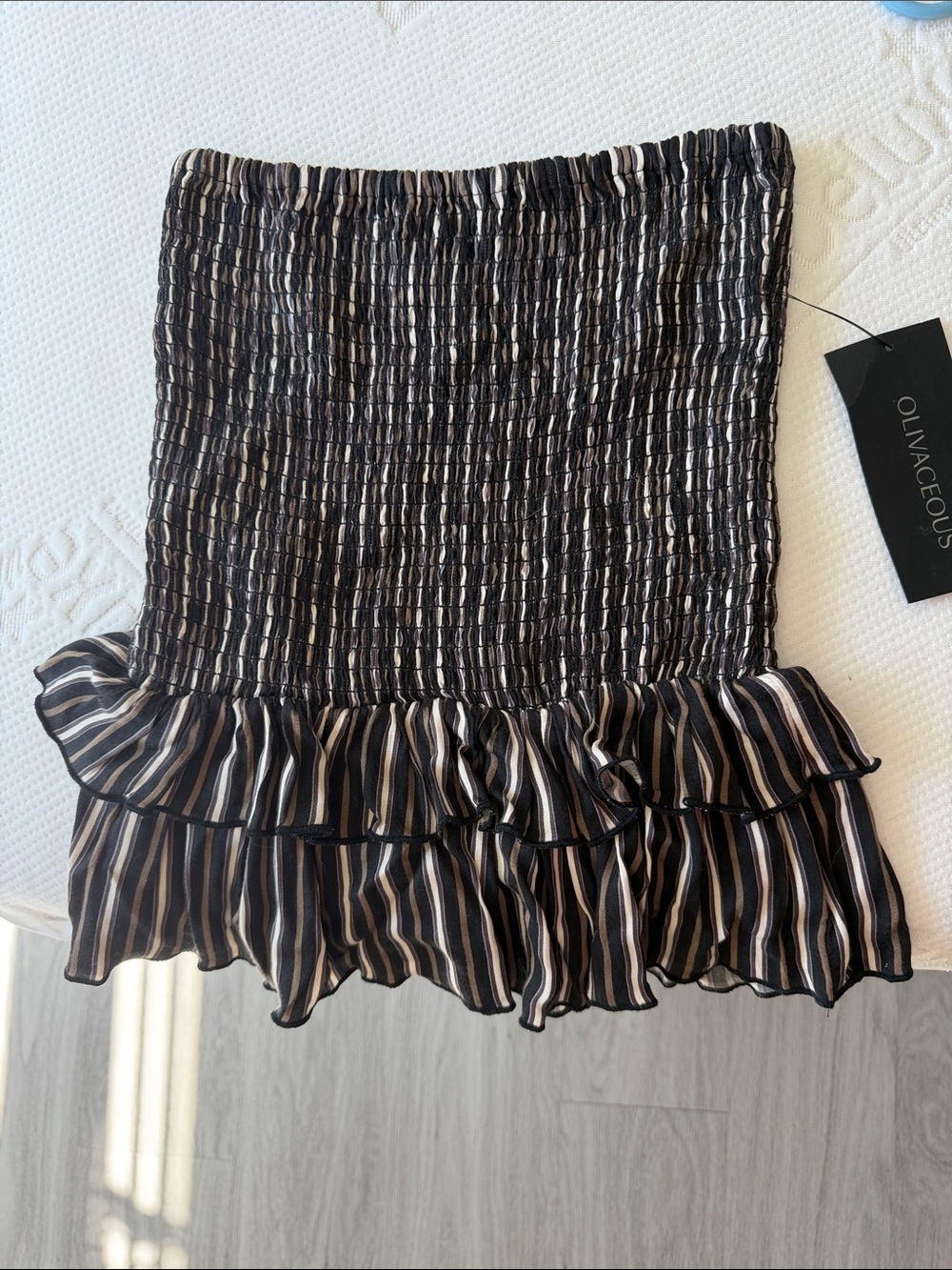 Olivaceous Black and White Striped Smocked Ruffle Mini Skirt OR Tube Top